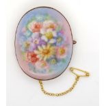 Antique painted porcelain and 9ct rose gold brooch