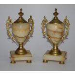 Pair of alabaster & gilt metal urns