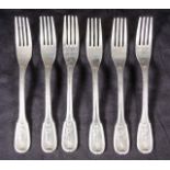 Six Continental silver forks