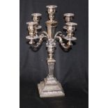 Four branch silver candleabra