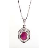 Ruby, diamond and 18ct gold pendant on chain