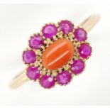 Ruby, coral and 9ct gold daisy ring