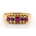Antique 18ct yellow gold, sapphire and ruby ring