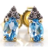 Topaz and diamond and 14ct gold stud earrings