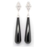 Onyx, diamond and 18ct white gold earrings