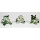 Three Chinese carved stone frog figures
