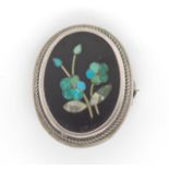 Pietra Dura and silver brooch