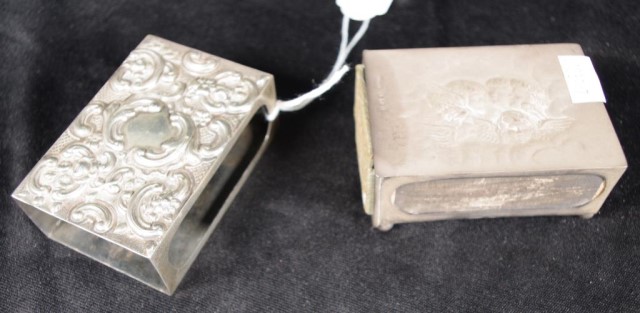 Two sterling silver matchbox holders