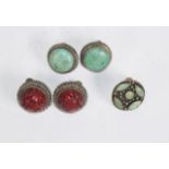 Two pairs Chinese stone set silver earrings