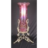 Vintage Bohemian Kralic glass vase on stand