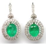 Emerald, diamond and 18ct white gold earrings