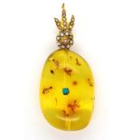 Amber, 9ct gold and pearl pendant