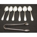 Victorian set six silver teaspoons & sugar nips