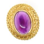 Etruscan revival 9ct gold and amethyst ring