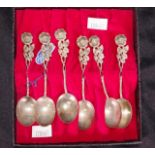 Set of six silver rose handle teaspoons