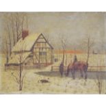 C Blatcher "Farmhouse in Winter" oil on canvas