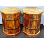 Two octagonal wooden storage barrels