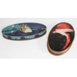 Two art deco oval shaped chocolate boxes