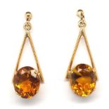 Citrine and gold hanging earrings