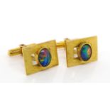 14ct yellow gold cufflinks set with triplet opals