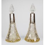 Pair vintage silver & crystal perfume bottles