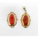 14ct yellow gold and carnelian ring and pendant