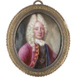 Genfer Schule: um 1720. Bildnis eines Herrn im roten Rock mit Orden um 1720. Bildnis eines Herrn