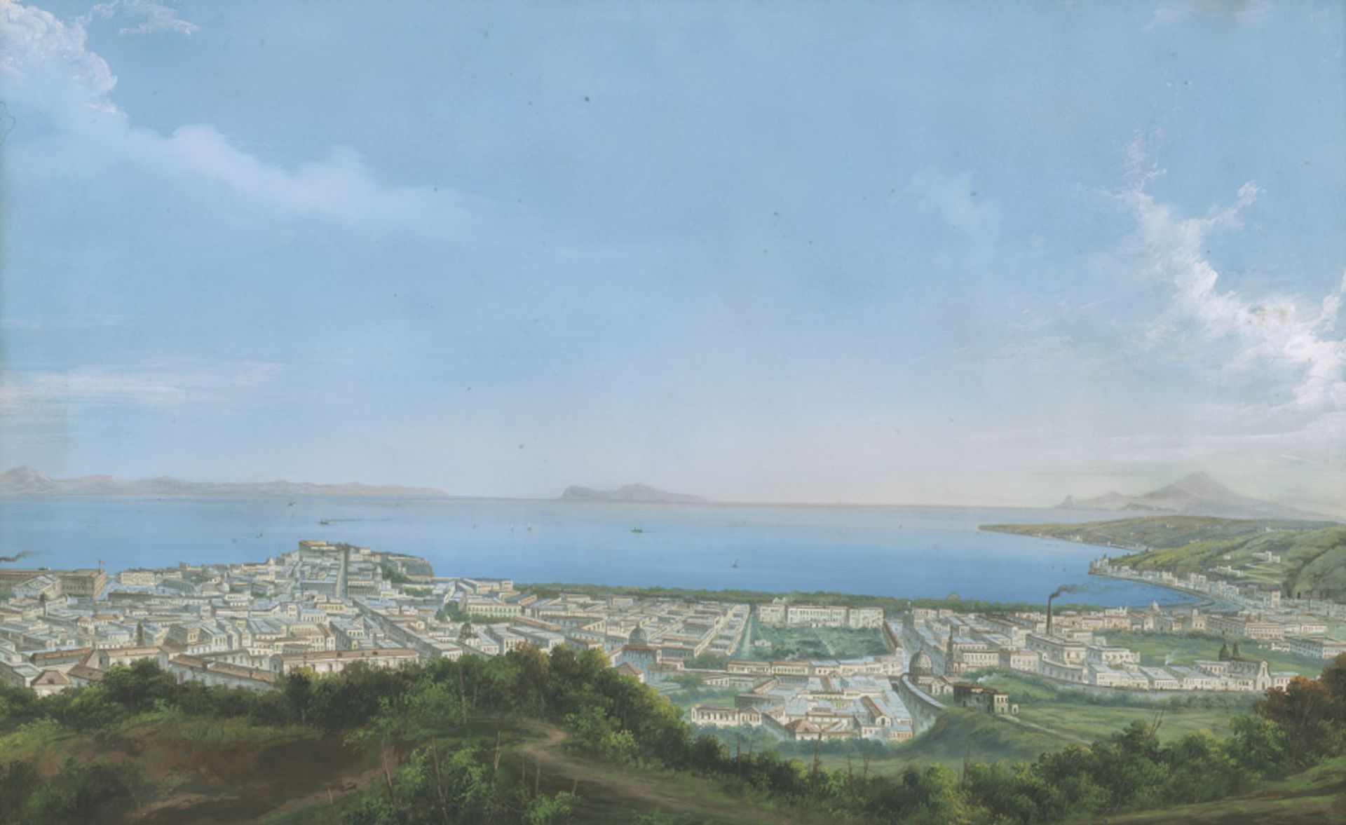 Italienisch: um 1860. Blick über Neapel auf die Sorrentiner Halbinsel und Capri um 1860. Blick