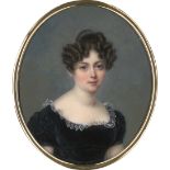 Französisch: um 1825. Bildnis einer jungen Frau im schwarzen Samtkleid um 1825. Bildnis einer jungen