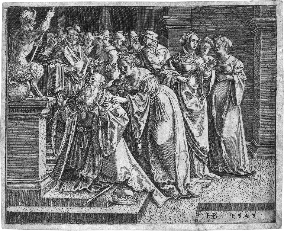 Brosamer, Hans: Salomons Götzendienst Salomons Götzendienst. Kupferstich. 7,9 x 9,7 cm. 1545.