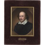 Haslem, John: Shakespeare im schwarzen Rock mit weißem Kragen William Shakespeare (1564-1616) in