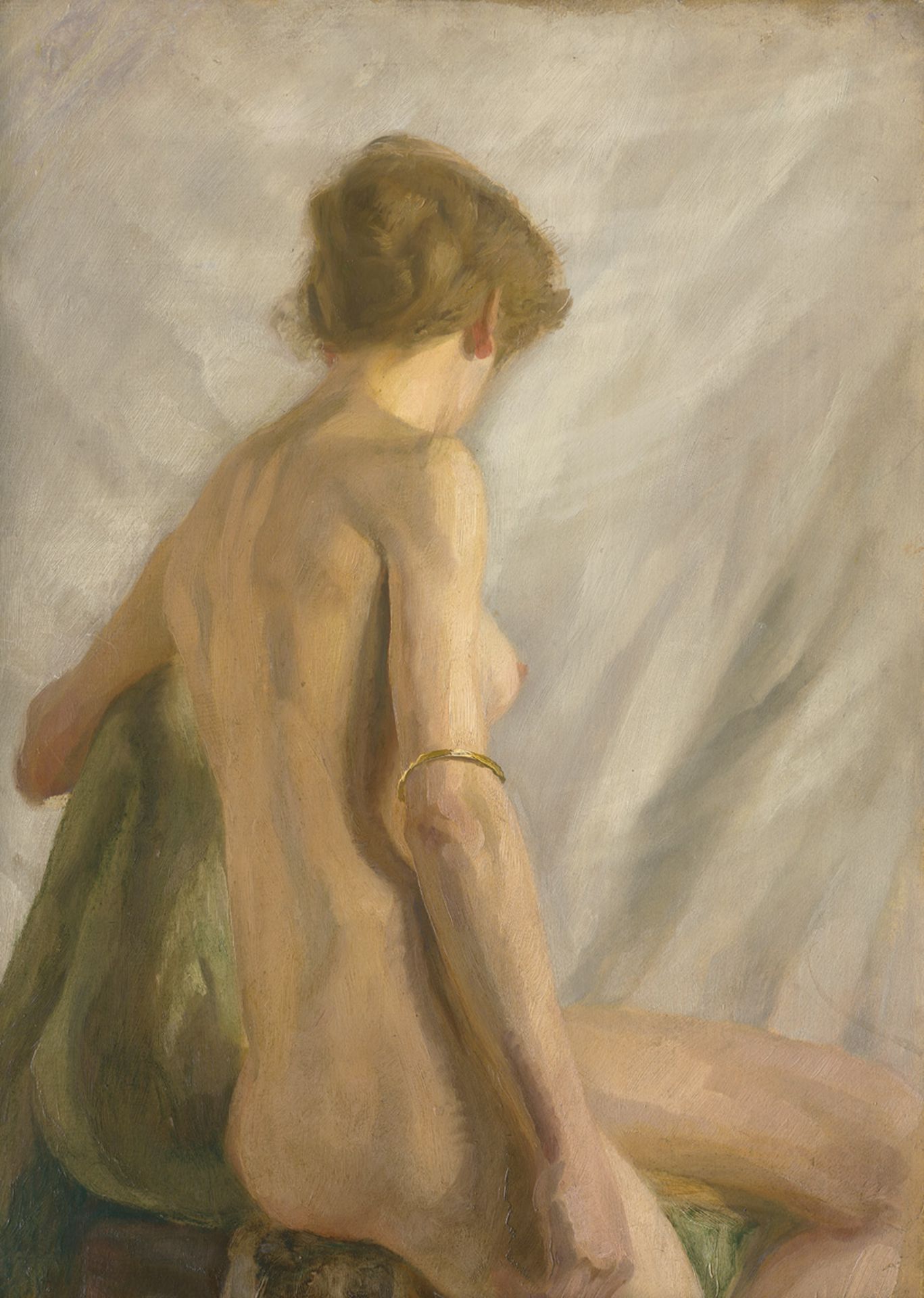 Stekker, Martin: Frau mit Armreif Frau mit Armreif Öl auf Malpappe. Vor 1910. 69 x 50 cm. Verso