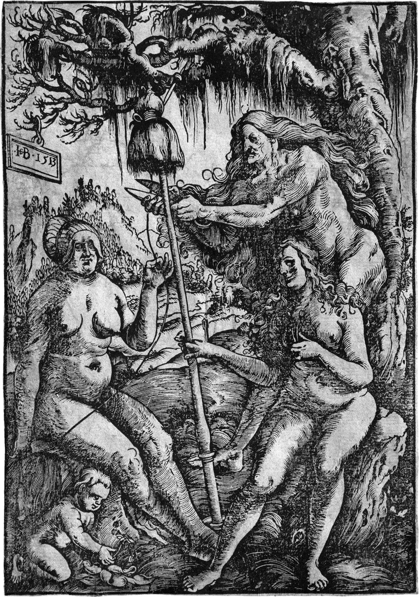 Baldung, Hans: Die drei Parzen Die drei Parzen. Holzschnitt. 21,8 x 15,3 cm. 1513. B. 44,