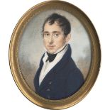 Böhmisch: um 1830. Bildnis eines Herrn im dunkelblauen Rock, weißem Hemd mit schwarzer