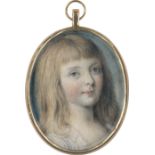 Englisch: um 1790. Bildnis eines Kindes mit schulterlangen blonden Haaren um 1790. Bildnis eines