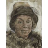 Laserstein, Lotte: Damenportrait Damenportrait Pastell und Kohle auf graugrünem Bütten. 39 x 29