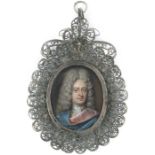 Englisch: um 1700. Bildnis eines Herrn mit grauer Perücke im blauen Umhang um 1700/1710. Bildnis