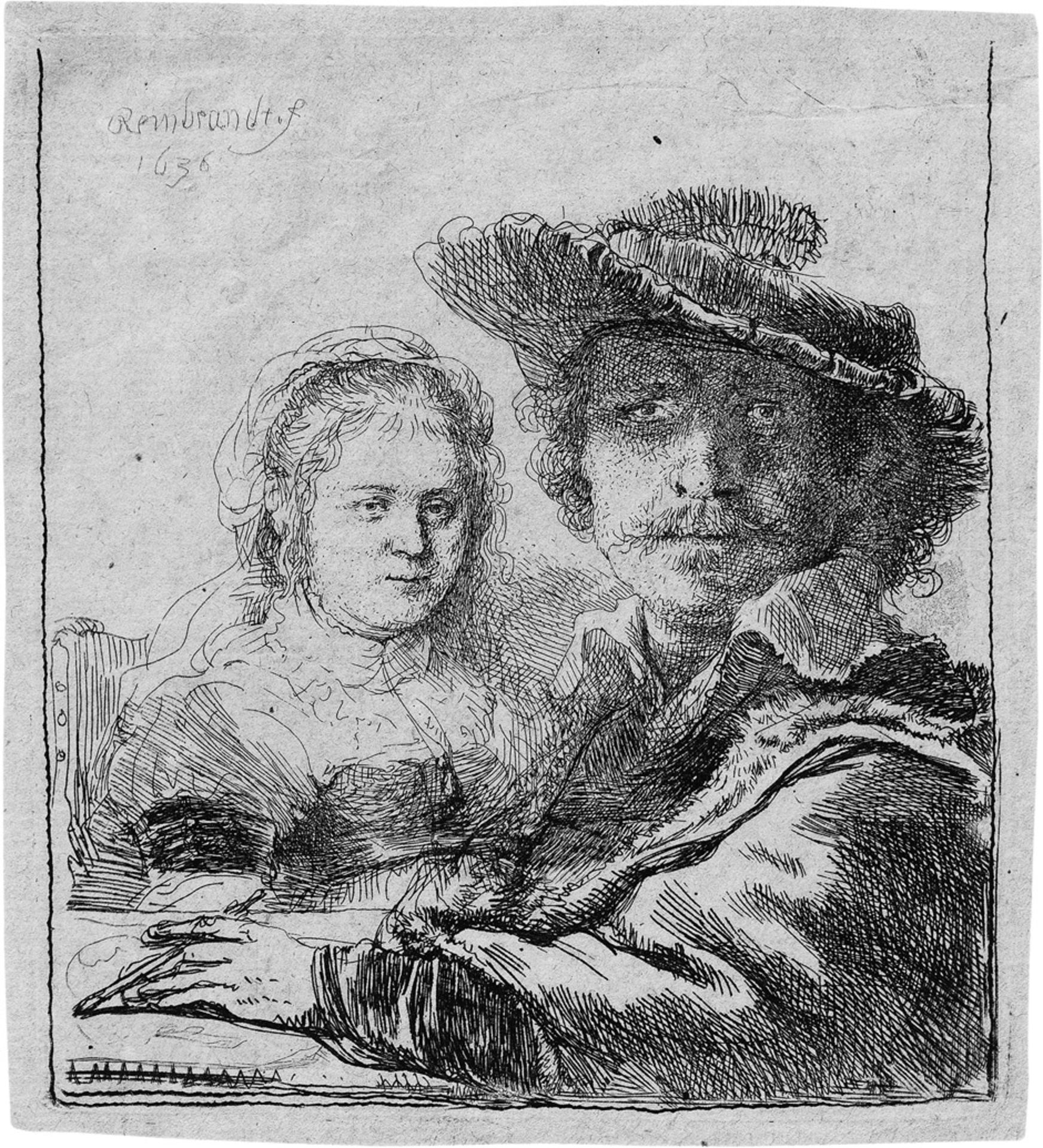 Rembrandt Harmensz. van Rijn: Selbstbildnis mit Saskia Selbstbildnis mit Saskia. Radierung. 10,6 x