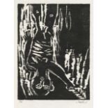 Baselitz, Georg: Mann mit Tanne Mann mit Tanne Holzschnitt auf Japanbütten. 1985. 65 x 49 cm (97 x