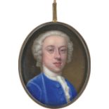 Prewett, William - zugeschrieben: Bildnis eines Herrn mit weißer Perücke im blauen Samtrock