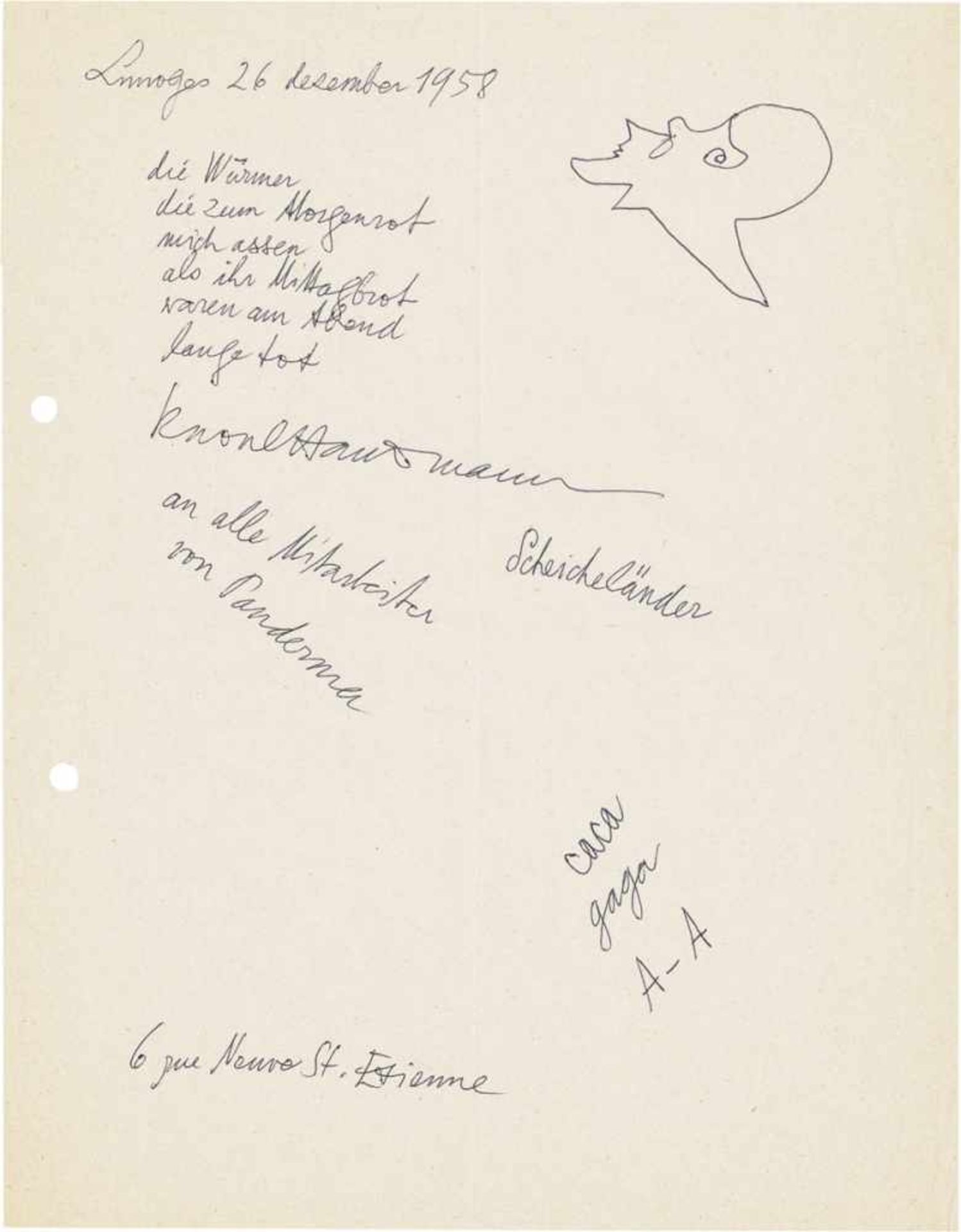 Hausmann, Raoul: Gedichtmanuskript Dezember 1958 - Eigh. Gedichtmanuskript m. U. "Raoul Hausmann"