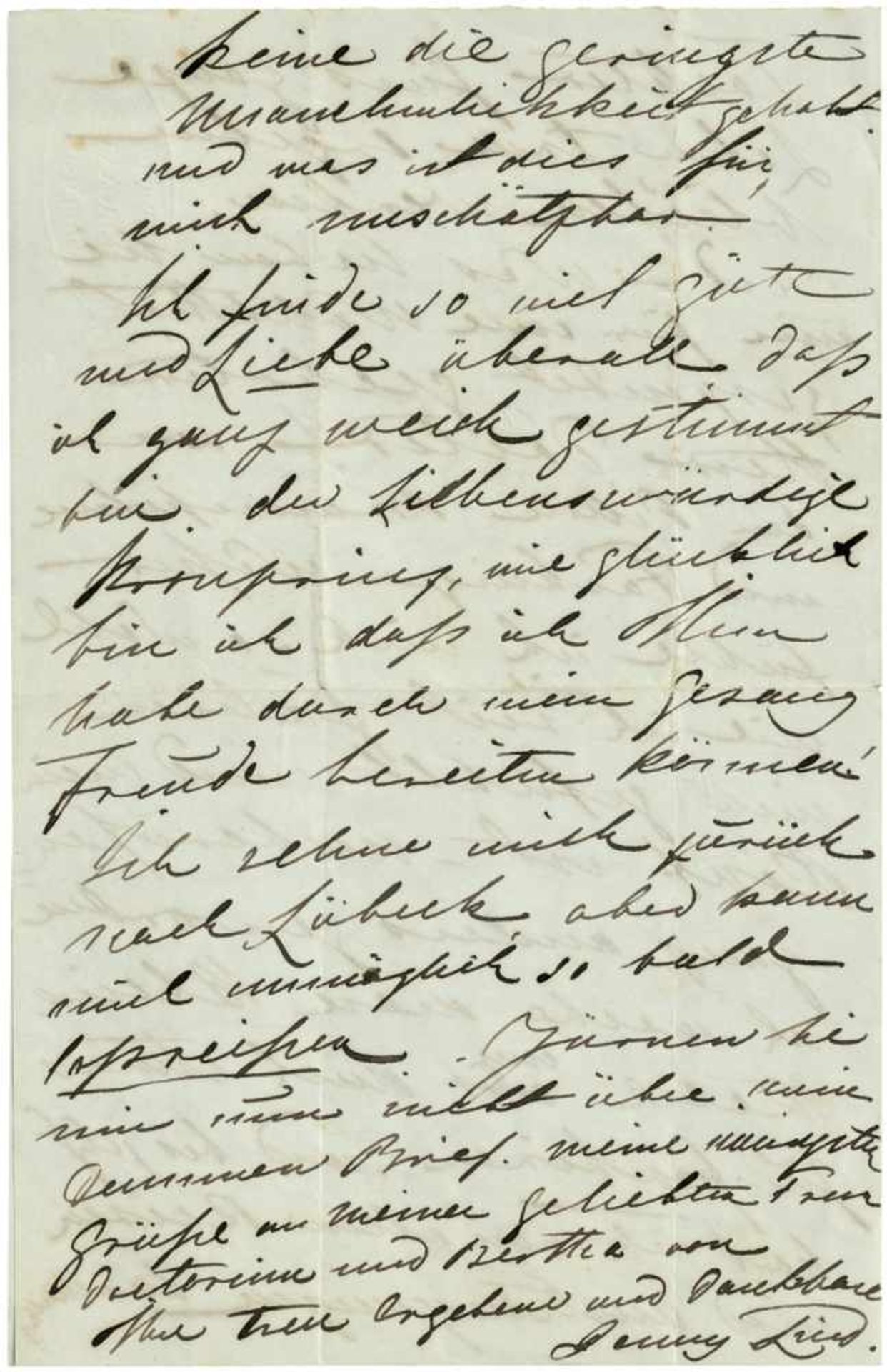 Lind, Jenny: Brief 1850 Jenny Lind in Lübeck Lind, Jenny, ab 1852 verh. Goldschmidt, weltbekannte