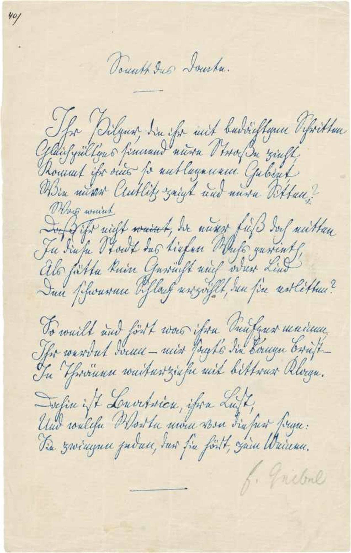 Geibel, Emanuel von: Gedichtmanuskript "Sonett des Dante" Geibel, Emanuel von, Dichter und