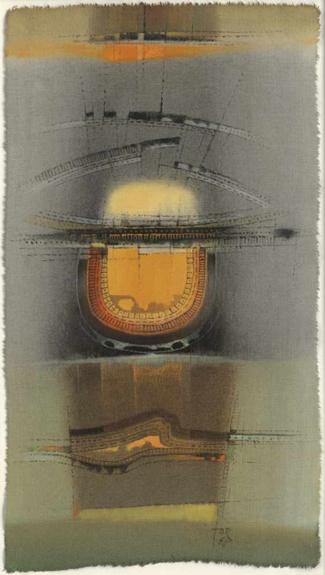 Jaenisch, Hans: SpiegelungSpiegelungTempera auf Leinen. 1968.31,5 x 17,5 cm. Unten rechts mit Pinsel