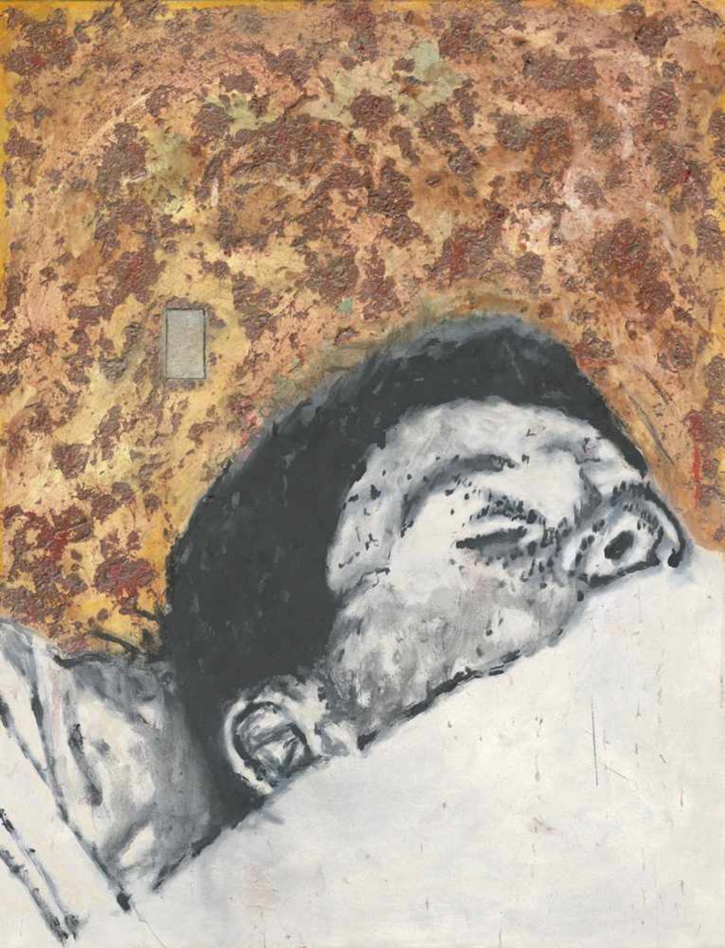 Cürten, Gregor: Schlaf"Schlaf"Eitempera, Papiermaché und Enkaustik auf Leinwand. 1999.130 x 100 cm.