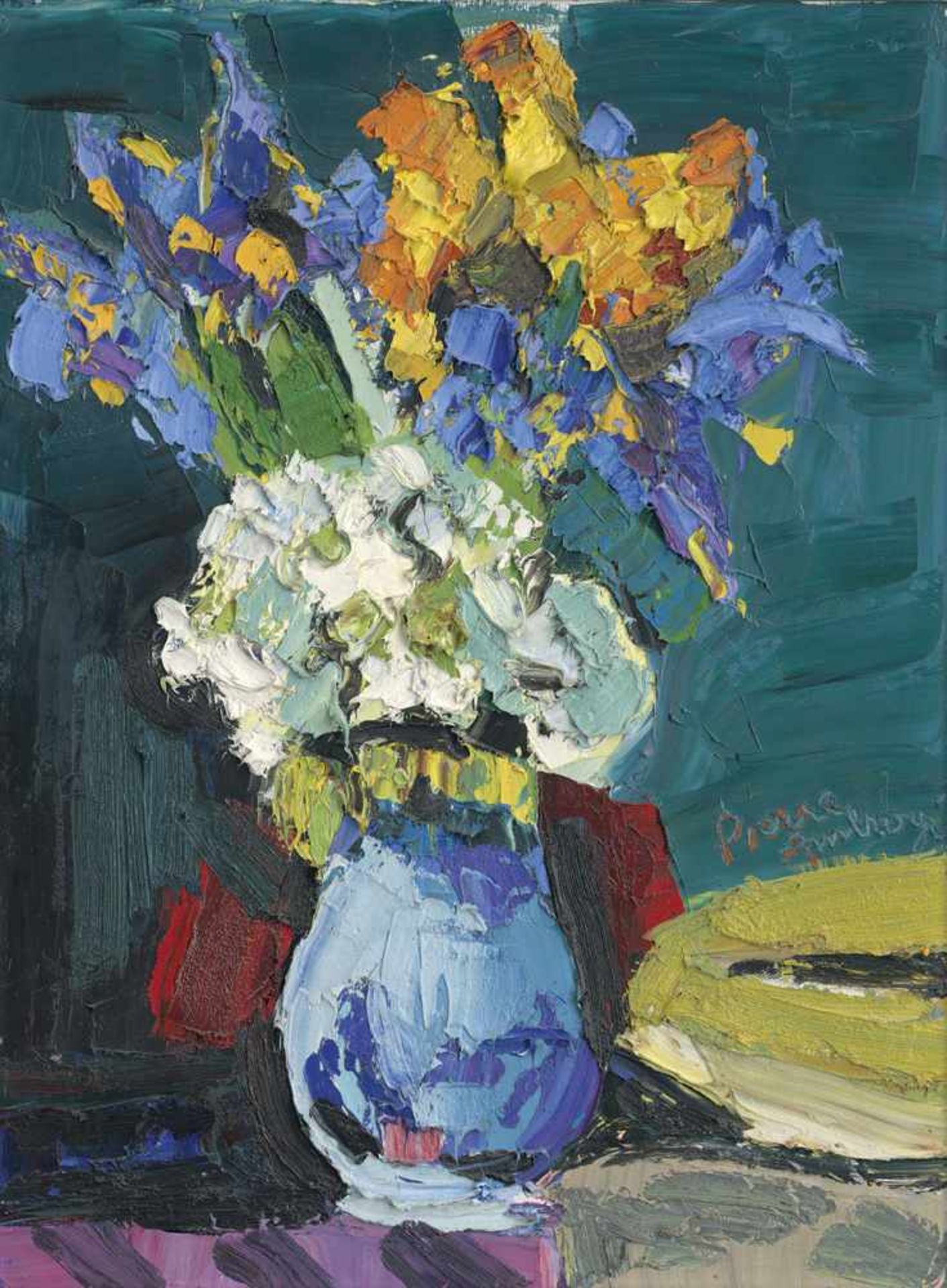 Ambrogiani, Pierre: Iris et Giroflées"Iris et Giroflées"Öl auf Leinwand.73,5 x 54,4 cm.Seitlich