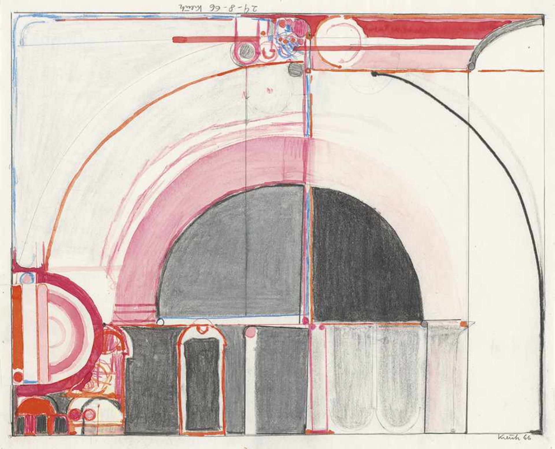 Kreutz, Heinz: Ohne TitelOhne TitelAquarell, Farbkreiden, Kohle und Bleistift auf Bütten. 1966.38,