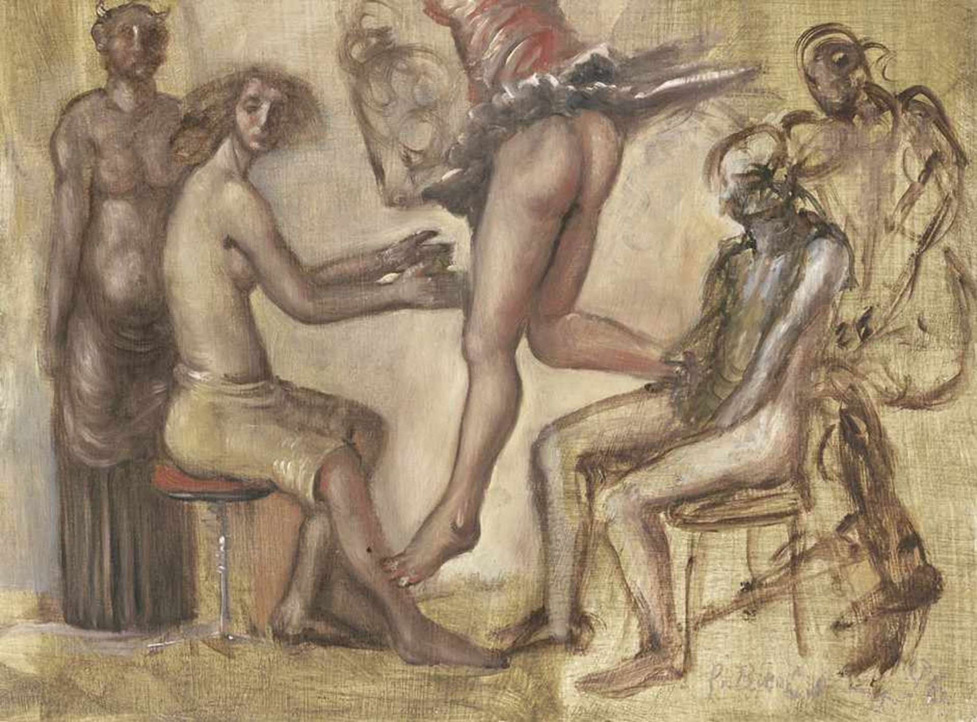 Breitling, Gisela: Mythologische SzeneMythologische SzeneÖl auf Holz. 1996.21 x 28,3 cm.Unten rechts