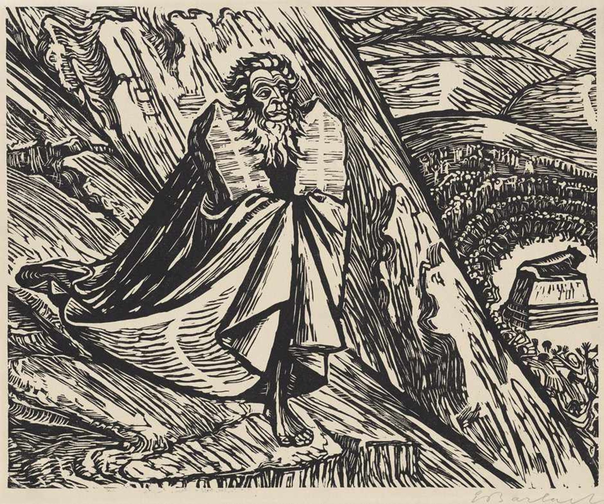 Barlach, Ernst: Moses auf dem SinaiMoses auf dem SinaiHolzschnitt auf Velin. 1928.36,4 x 44,8 cm (