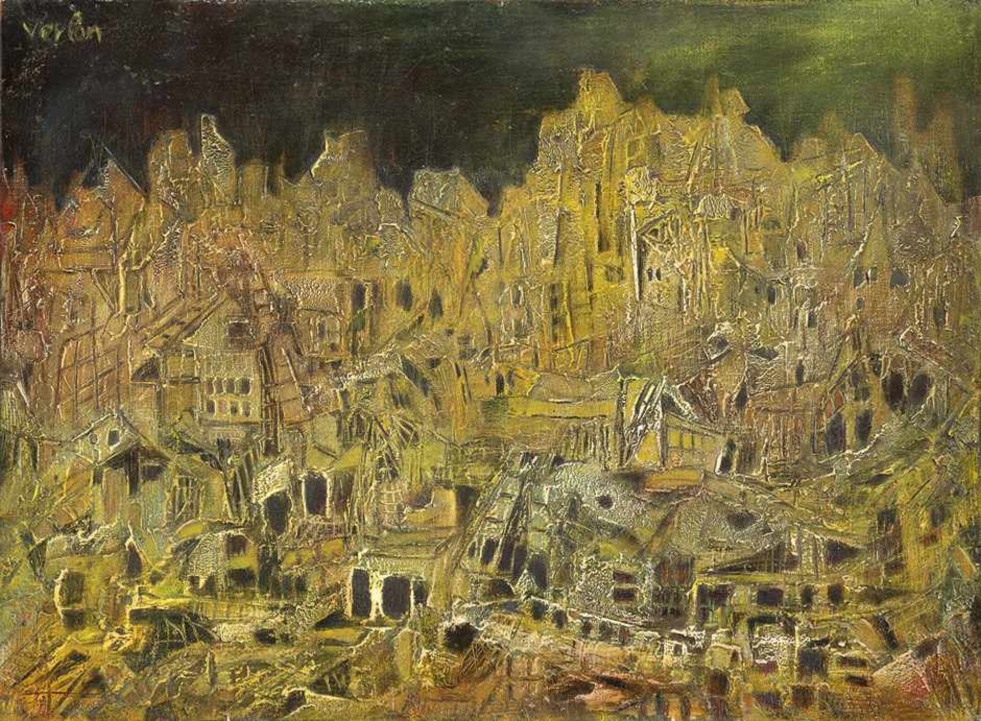 Verlon, André: Verträumte Stadt"Verträumte Stadt"Öl auf Leinwand. 1966/72.54,5 x 73 cm.Oben links